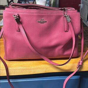 Coach Pink Leather Shoulder Bag with Silver Hardware